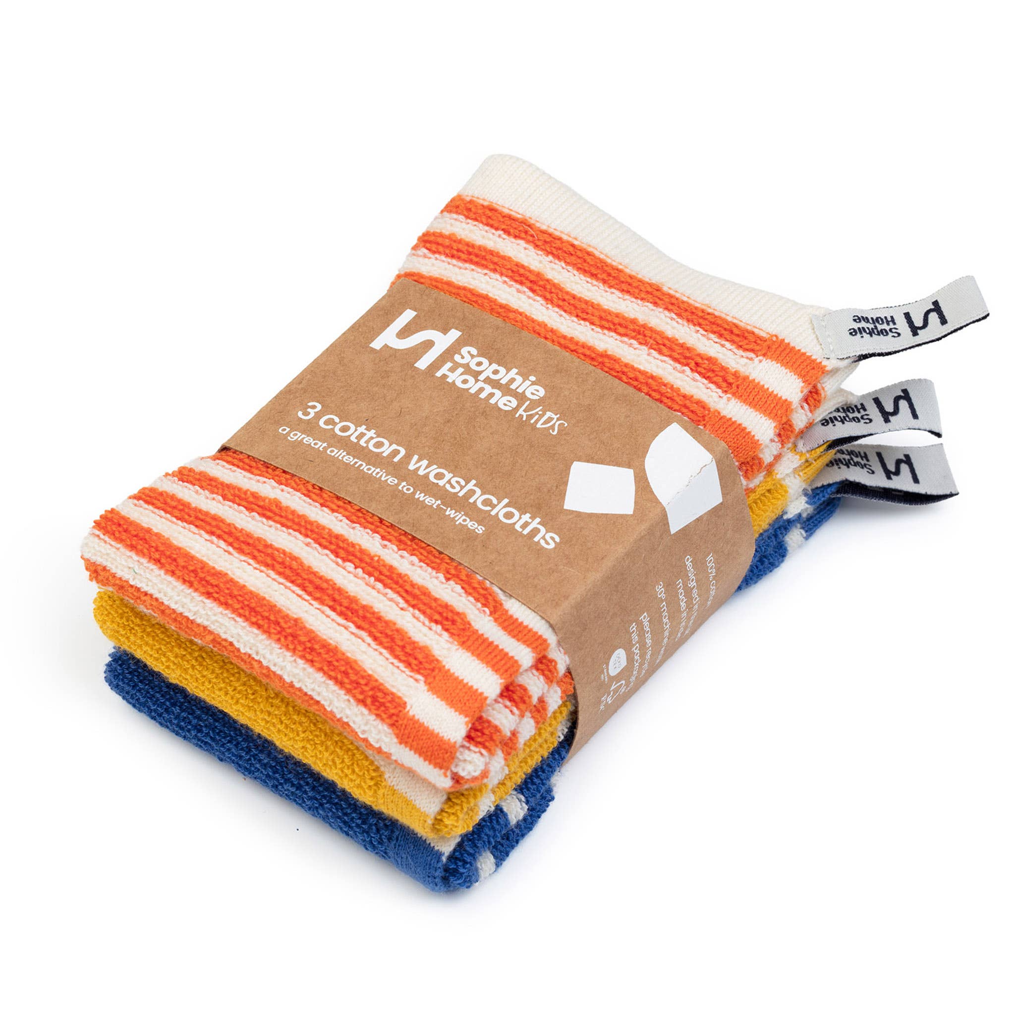 Eco-Friendly Washcloths |Striped Orange, Blue, Yellow
