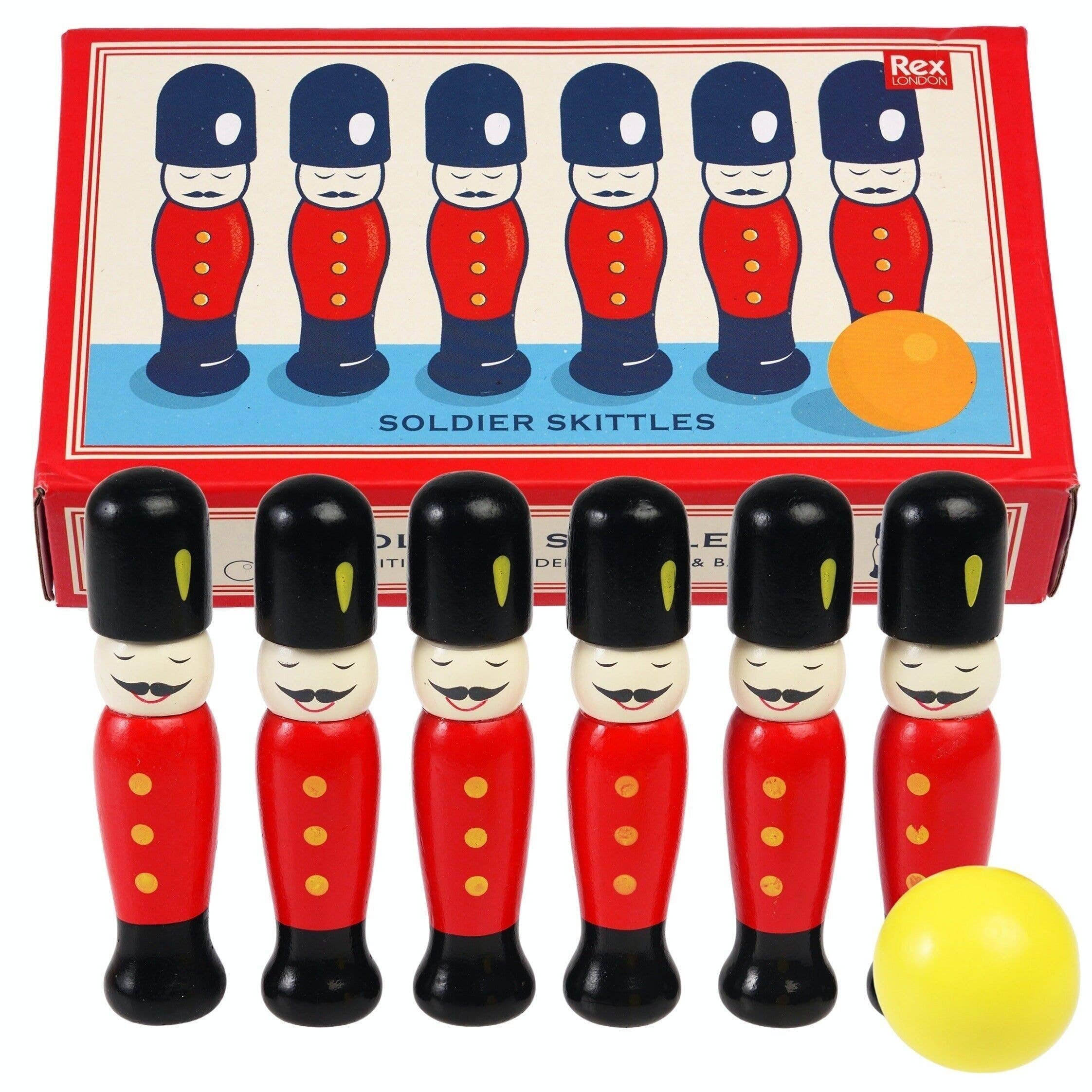 Wooden Skittles Set | Soldier Design, 6 Skittles & Ball