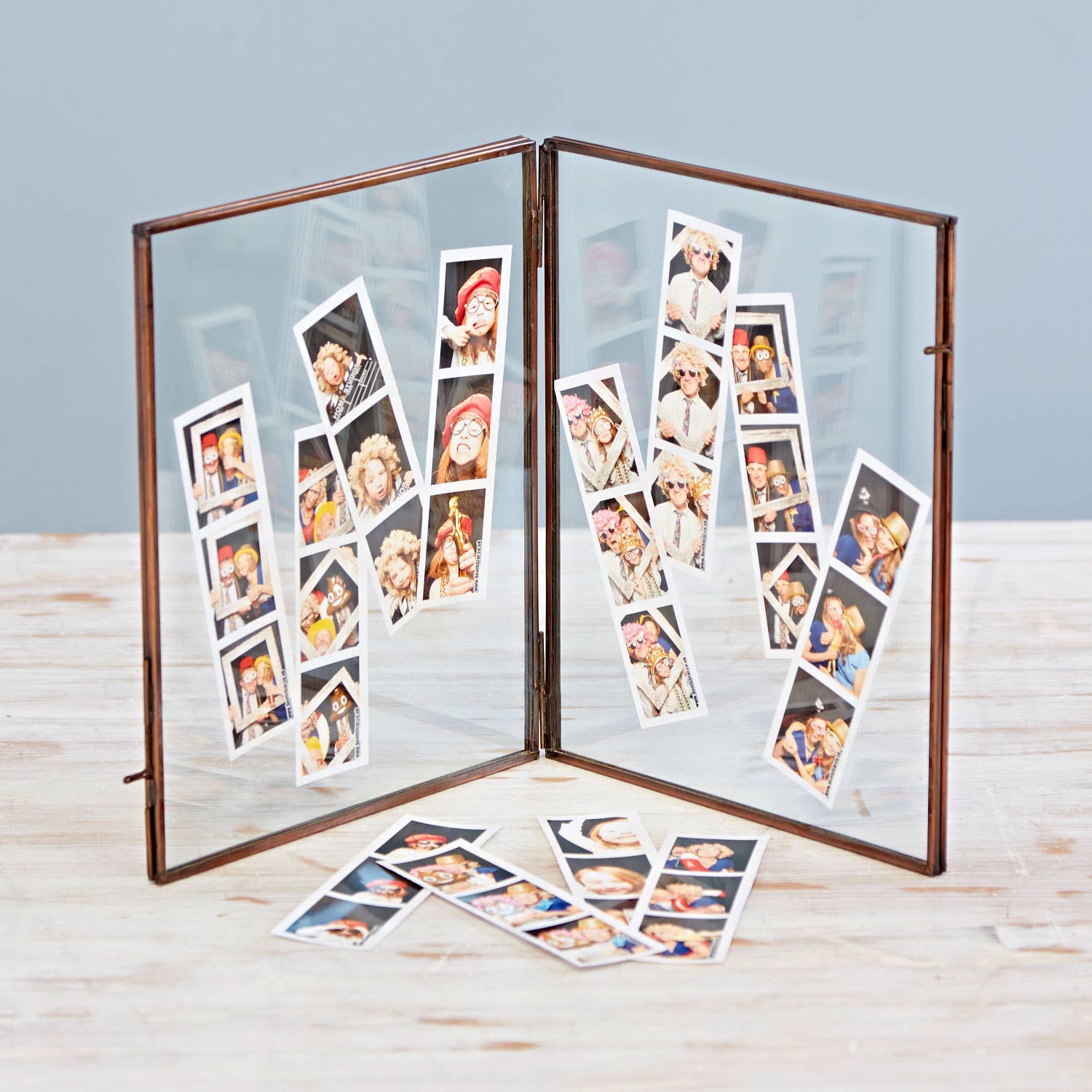 Antique Brass Glass Double Photo Frame - Handmade