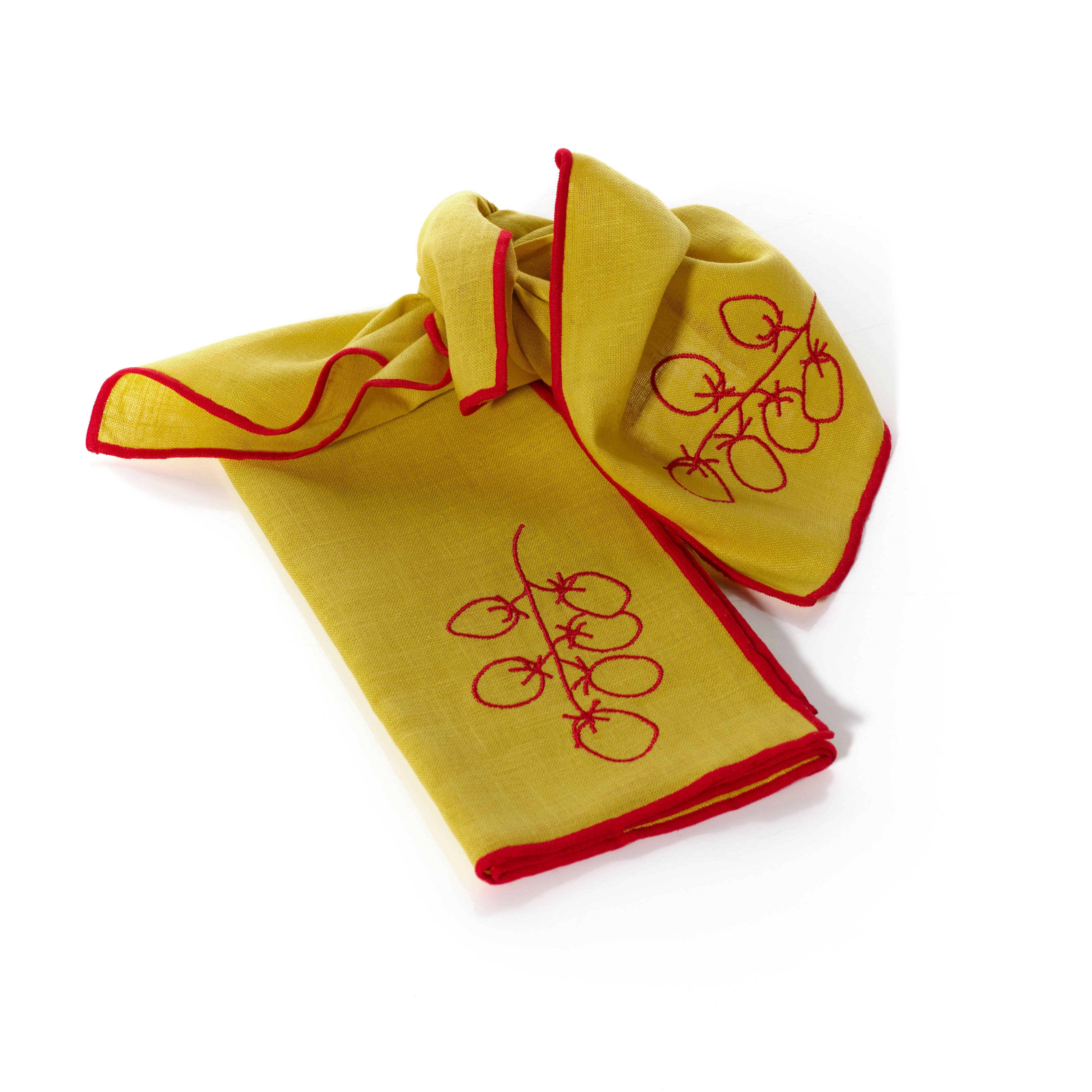 Vine tomato linen napkins, further view