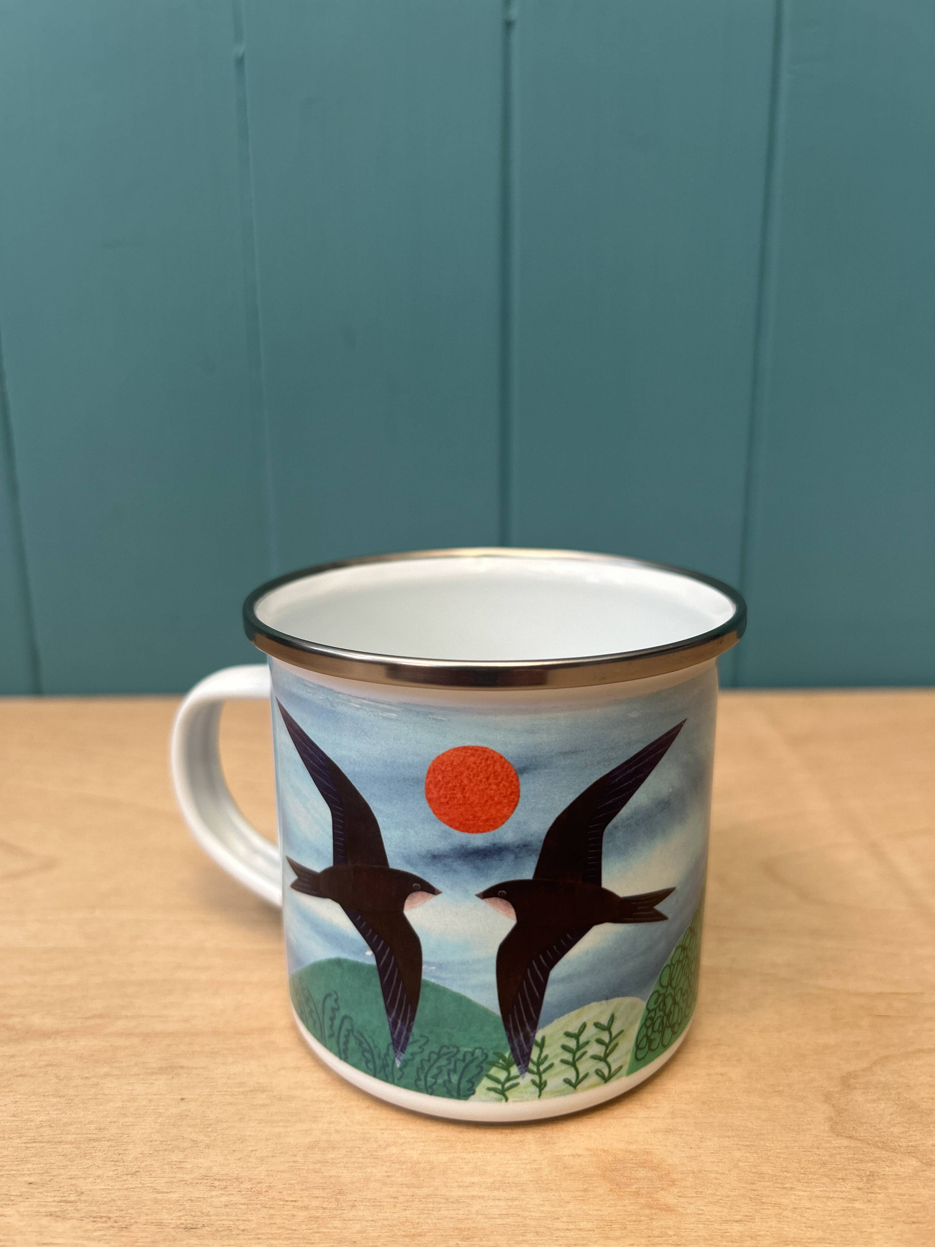 Hand-Printed Swifts Enamel Camping Mug