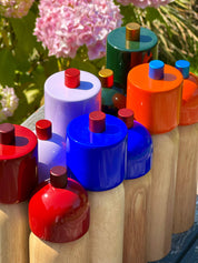 Orange and blue salt and pepper grinder, further view