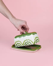 Artisanal Ceramic Butter Dish | Green & White
