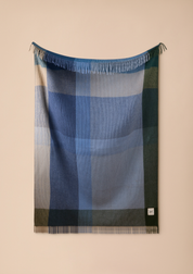 Recycled Wool Blanket in Blue Waffle Block Check