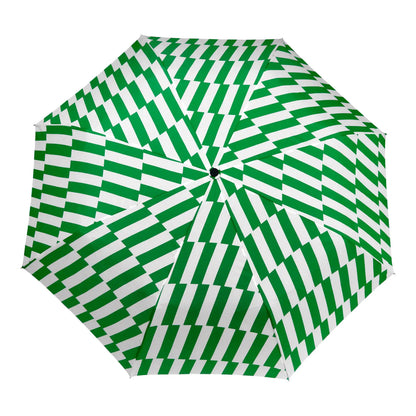 The Every Space handmade green, duck handled umbrellas, by Original Duckhead, are wind resistant with an automatic open button, and made from 100% recycled fabric.