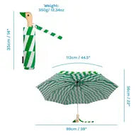 The Every Space handmade green, duck handled umbrellas, by Original Duckhead, are wind resistant with an automatic open button, and made from 100% recycled fabric.