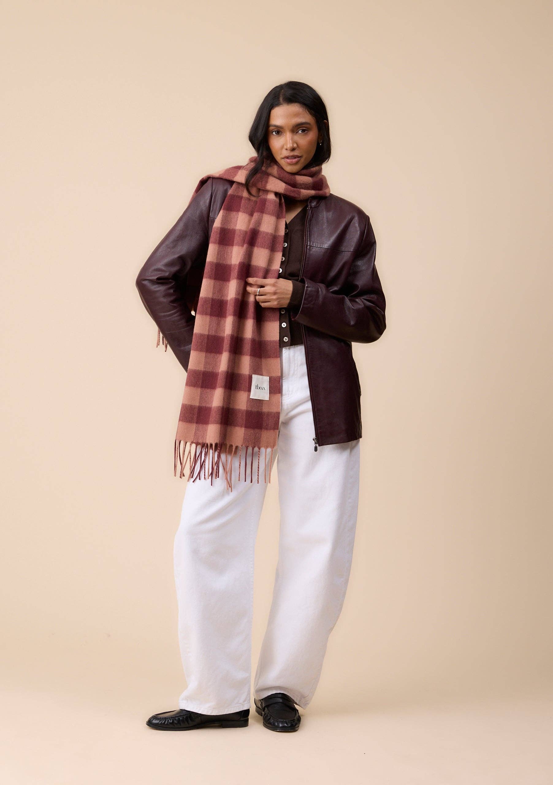Lambswool Oversized Scarf in Fig Gingham