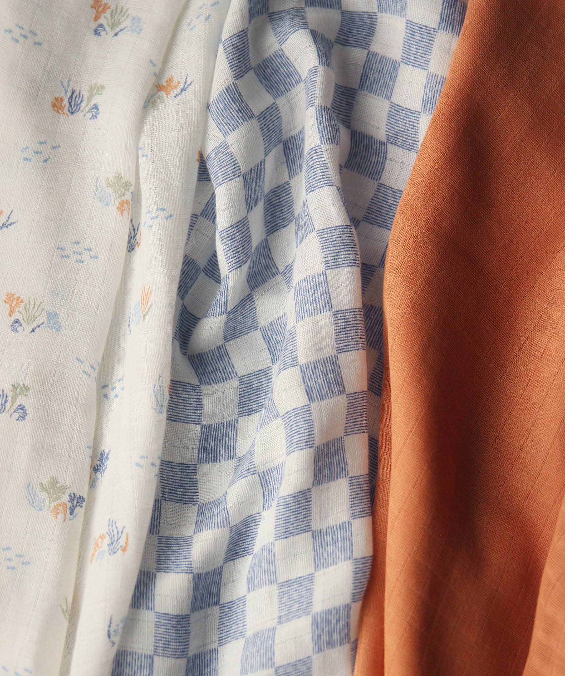 Organic Baby Muslins, set of 3 in Coastline, by Avery Row