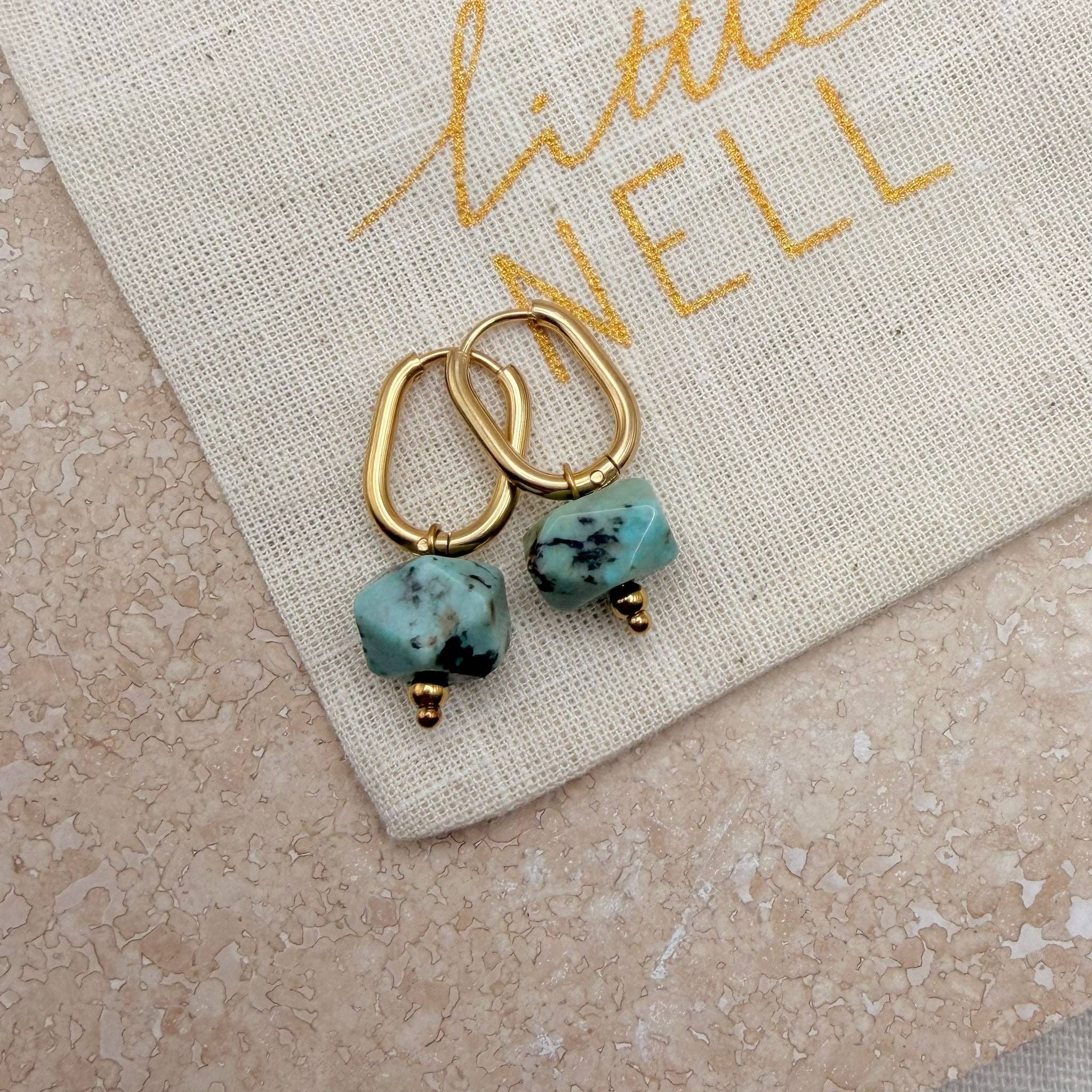 Everyday Oval Turquoise Hoops by Little Nell, further view