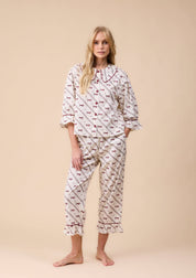 Cropped Cotton Pyjamas in Cream Gallop