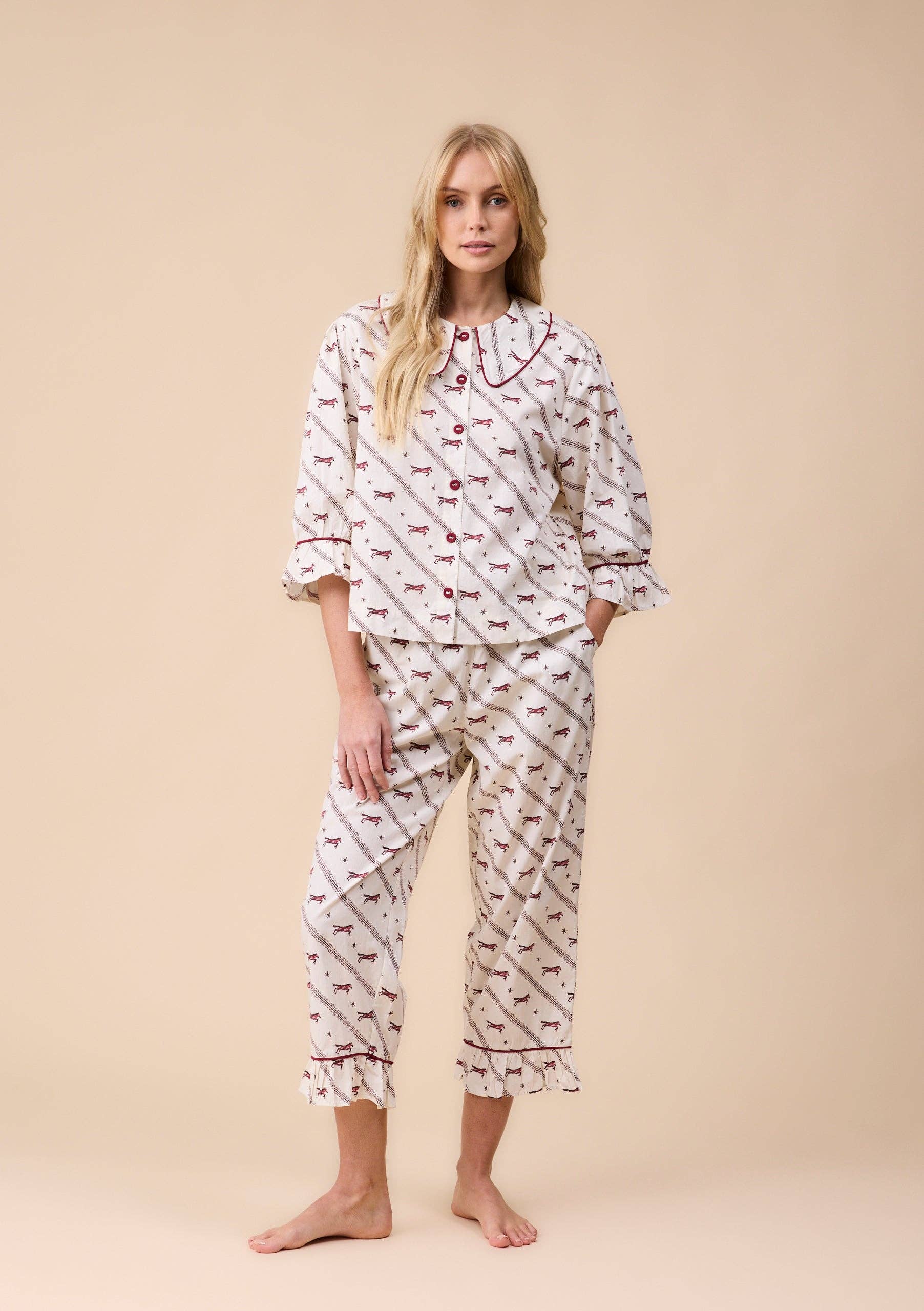 Cropped Cotton Pyjamas in Cream Gallop