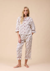Cropped Cotton Pyjamas in Cream Gallop