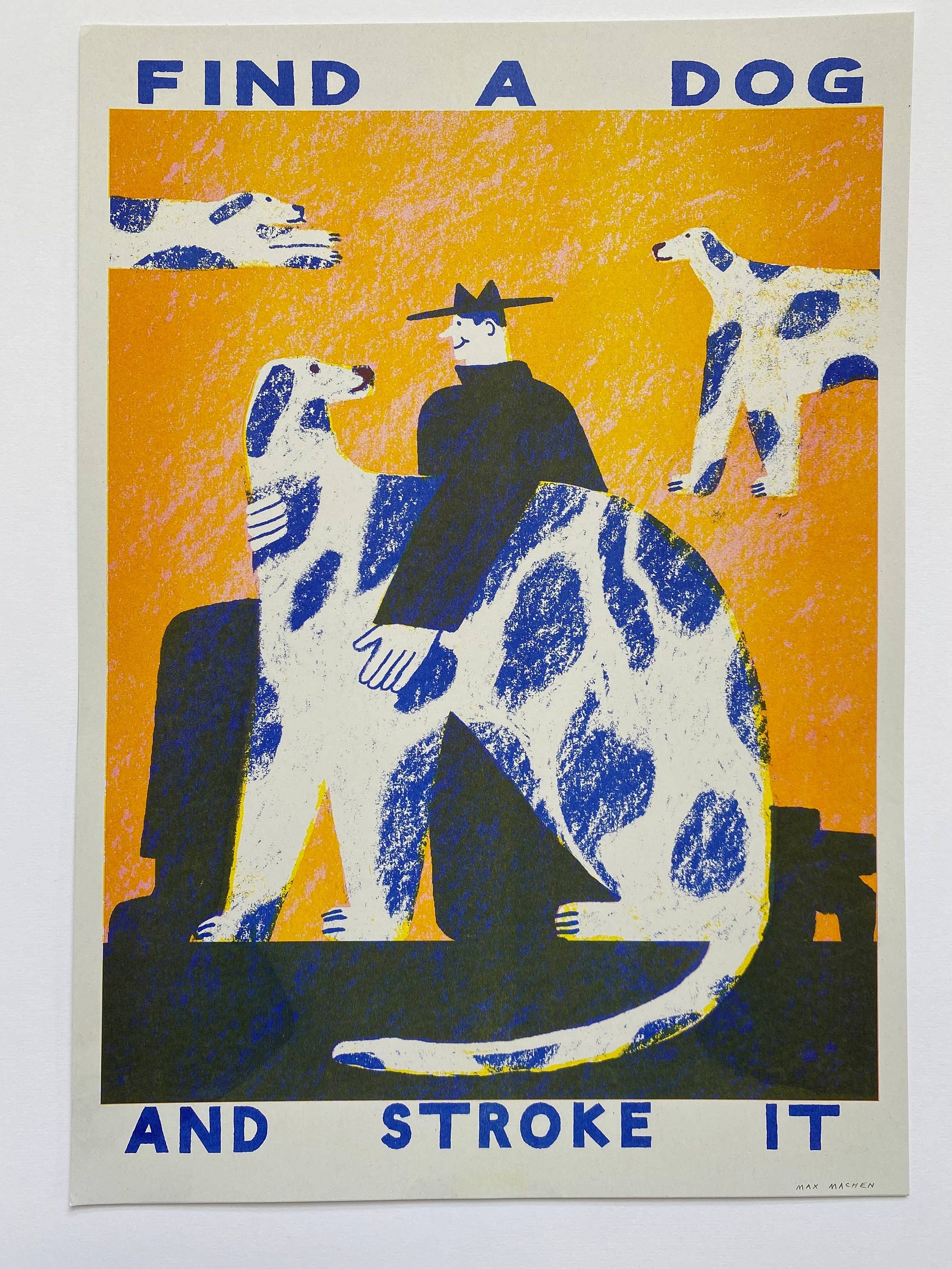 Find A Dog and Stroke It | Riso print A3