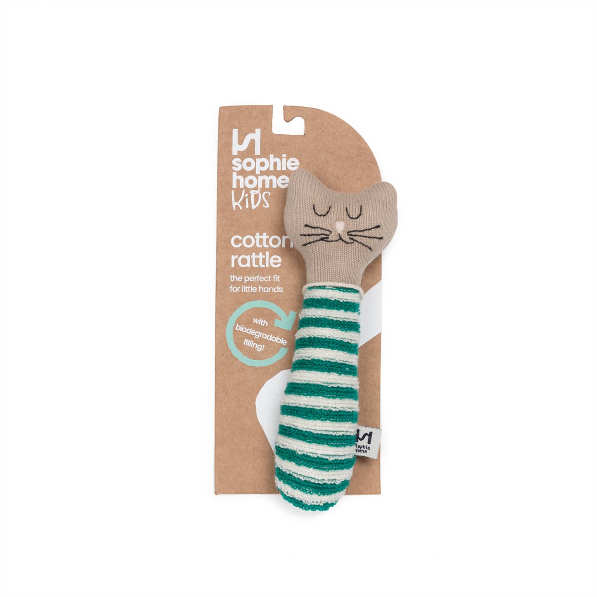 Cotton Knit Baby Rattle Toy: Cat Green