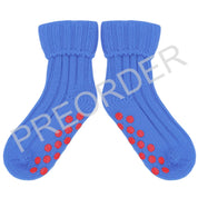 Cashmere Blend Kids Socks | Blue with Red Non-Slip Dots