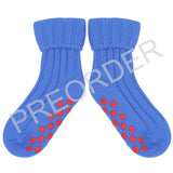 Cashmere Blend Kids Socks | Blue with Red Non-Slip Dots