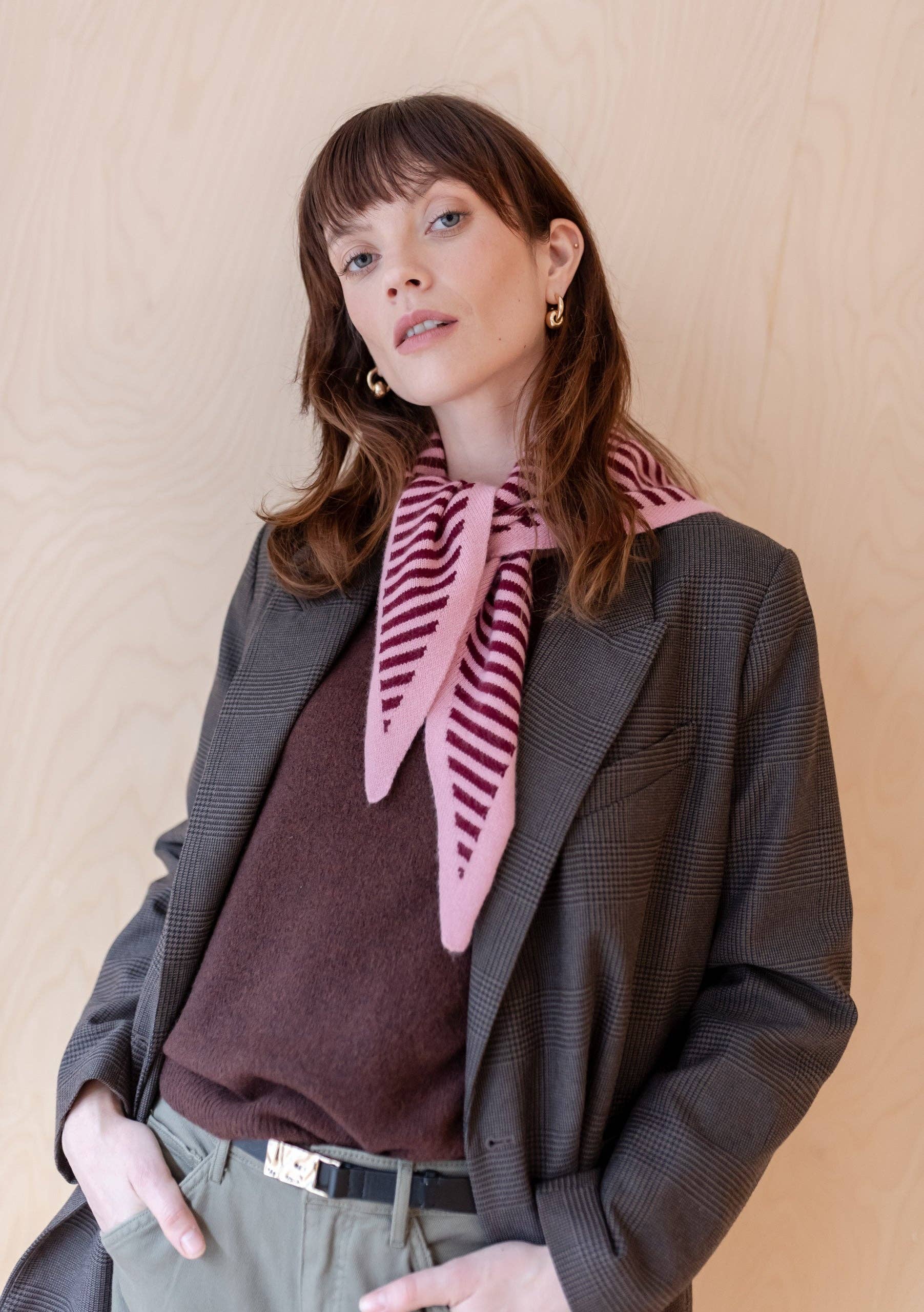 Merino Triangle Scarf | Pink Stripe