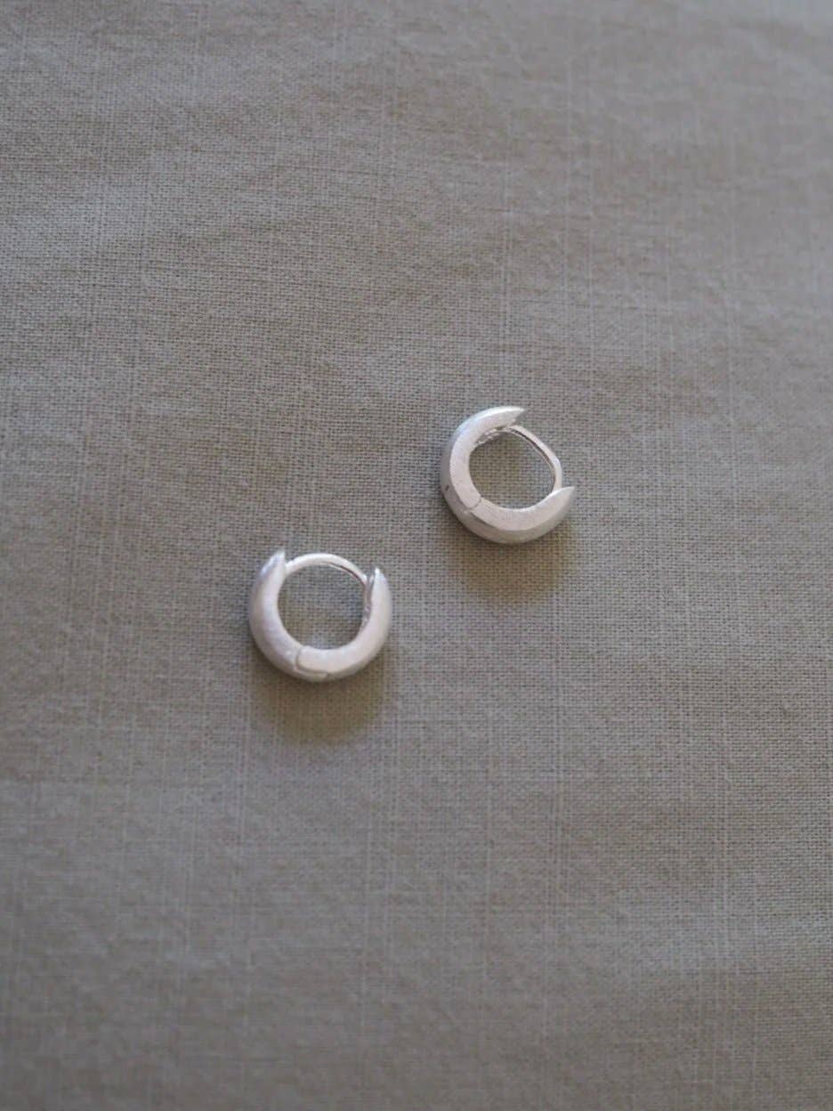 Roake Studio | Ida Mini Brushed Silver Huggie Hoop Earrings