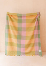 Recycled Wool Blanket in Green Bold Check