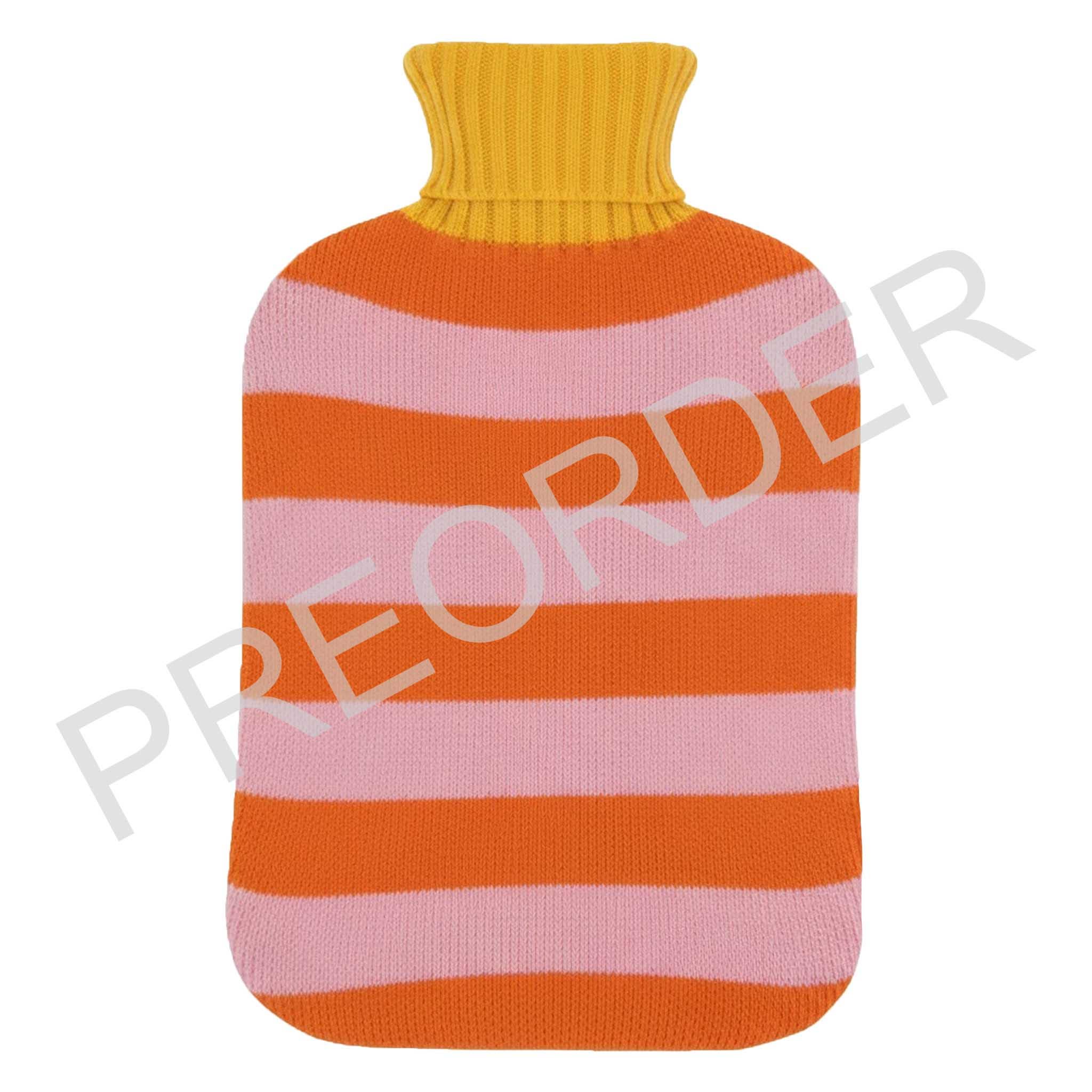 Catherine Tough lambswool hot water bottle in pink and orange stripe