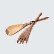 Olive wood slim salad servers, further view