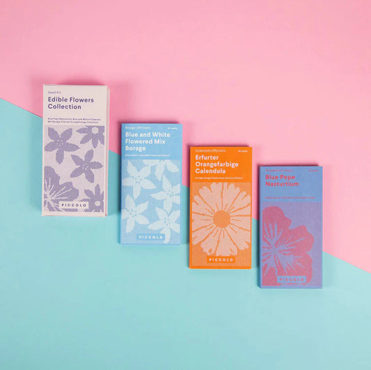 The Every Space deluxe Edible Flowers Seed Collection with 3 seed packets of edible flowers for salads, cocktails and cakes, including Nasturtium, Calendula and Borage by Piccolo