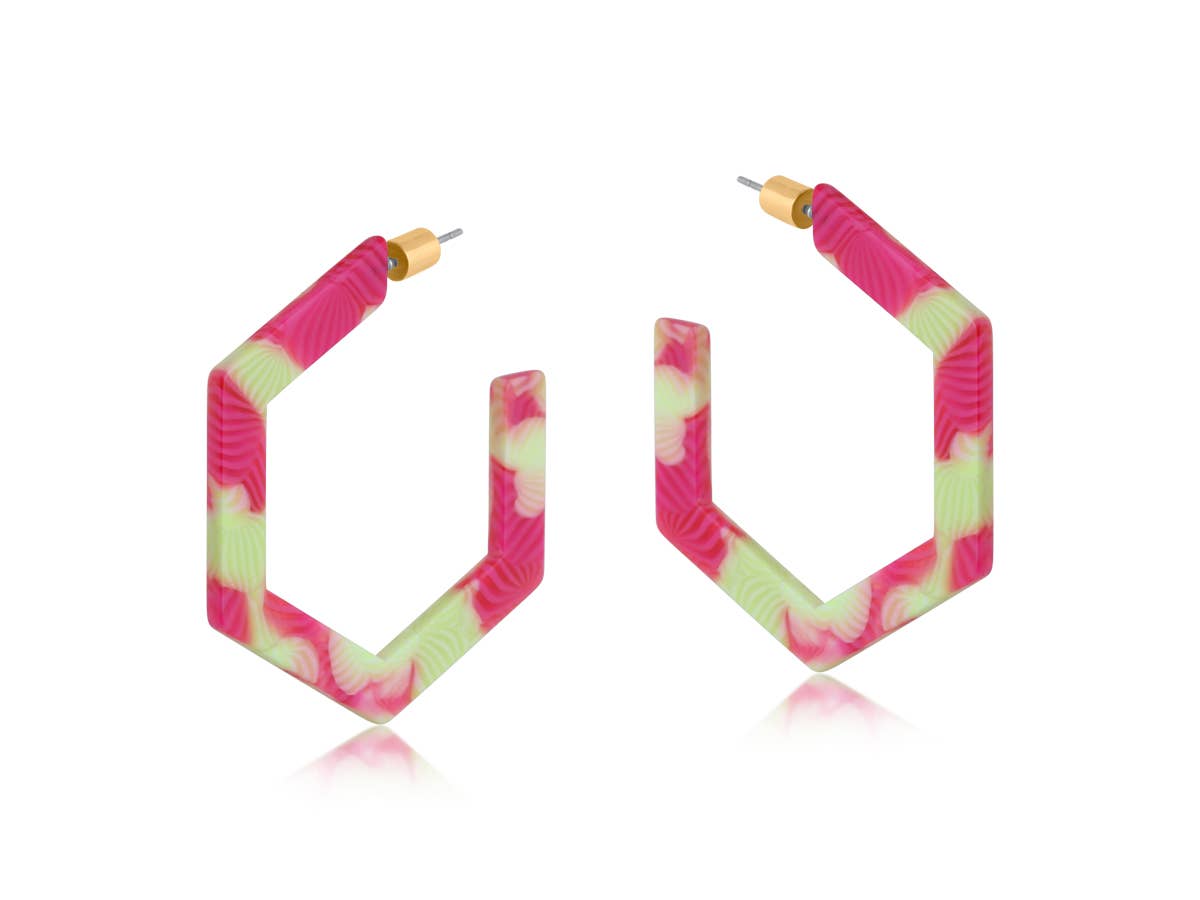 Emma Resin Hexagon Statement Hoop Earrings