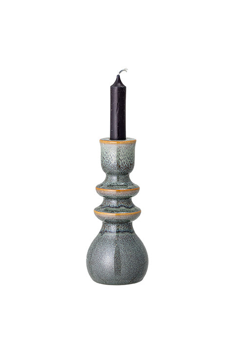 The Every Space handmade, stoneware Emie Candle holder, painted in a green reactive glaze, by Bloomingville