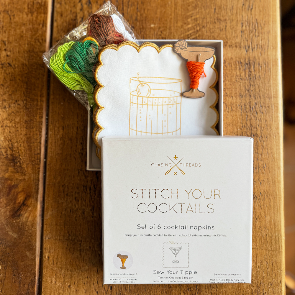 Stitch Your Cocktail Napkins embroidery kit, further view