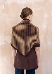 Large Merino Wool Triangle Scarf | Camel & Brown Stripe