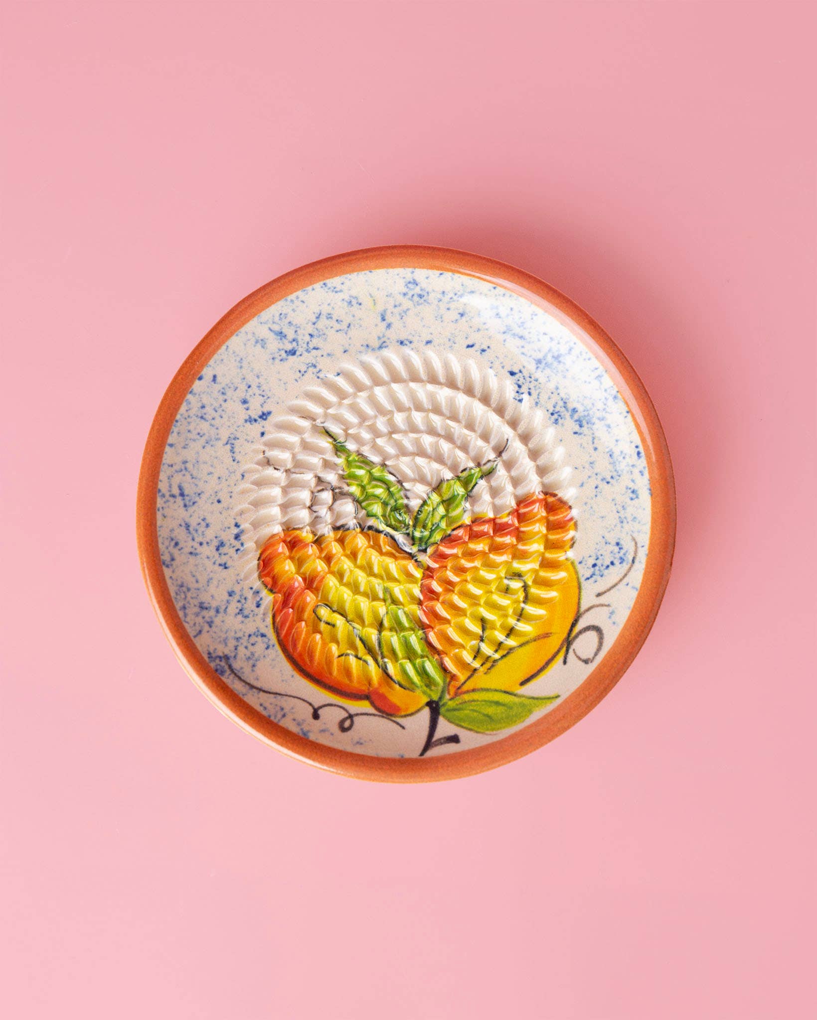 Small Vintage Handmade Ceramic Plate Grater / Lemon