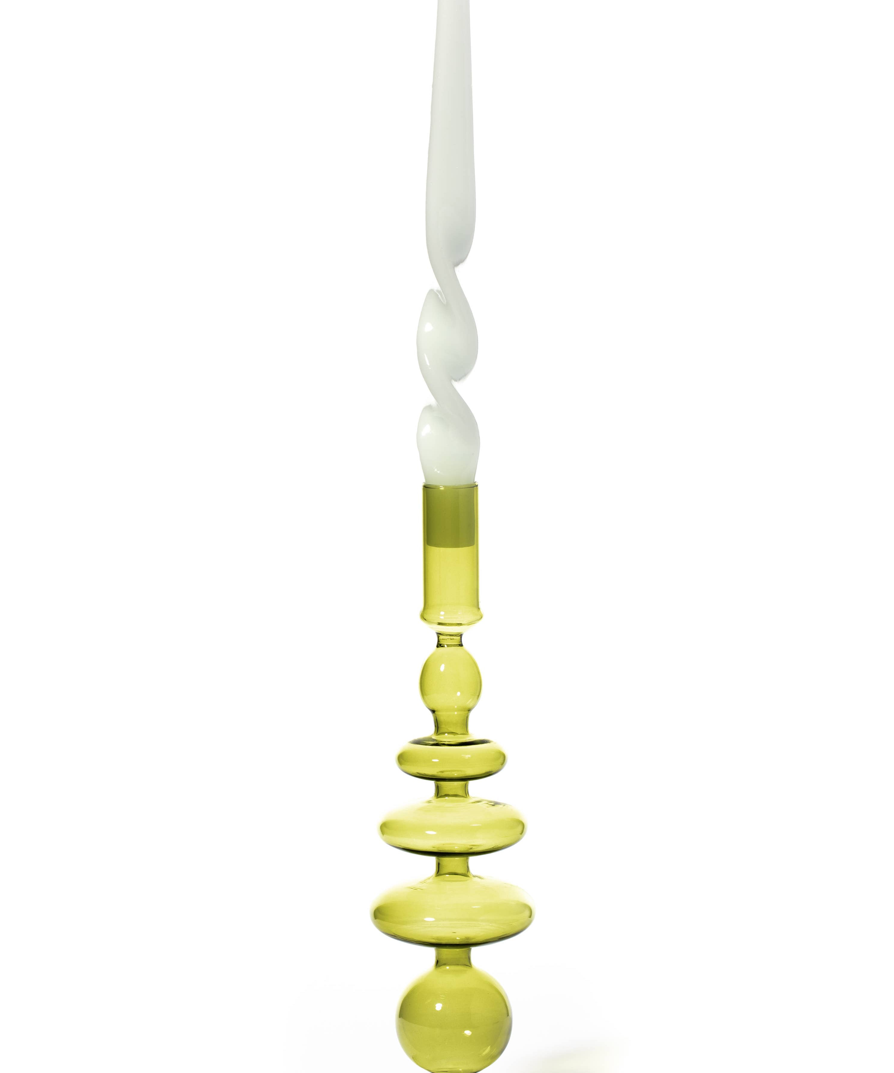 Pear green glass taper holder, further view