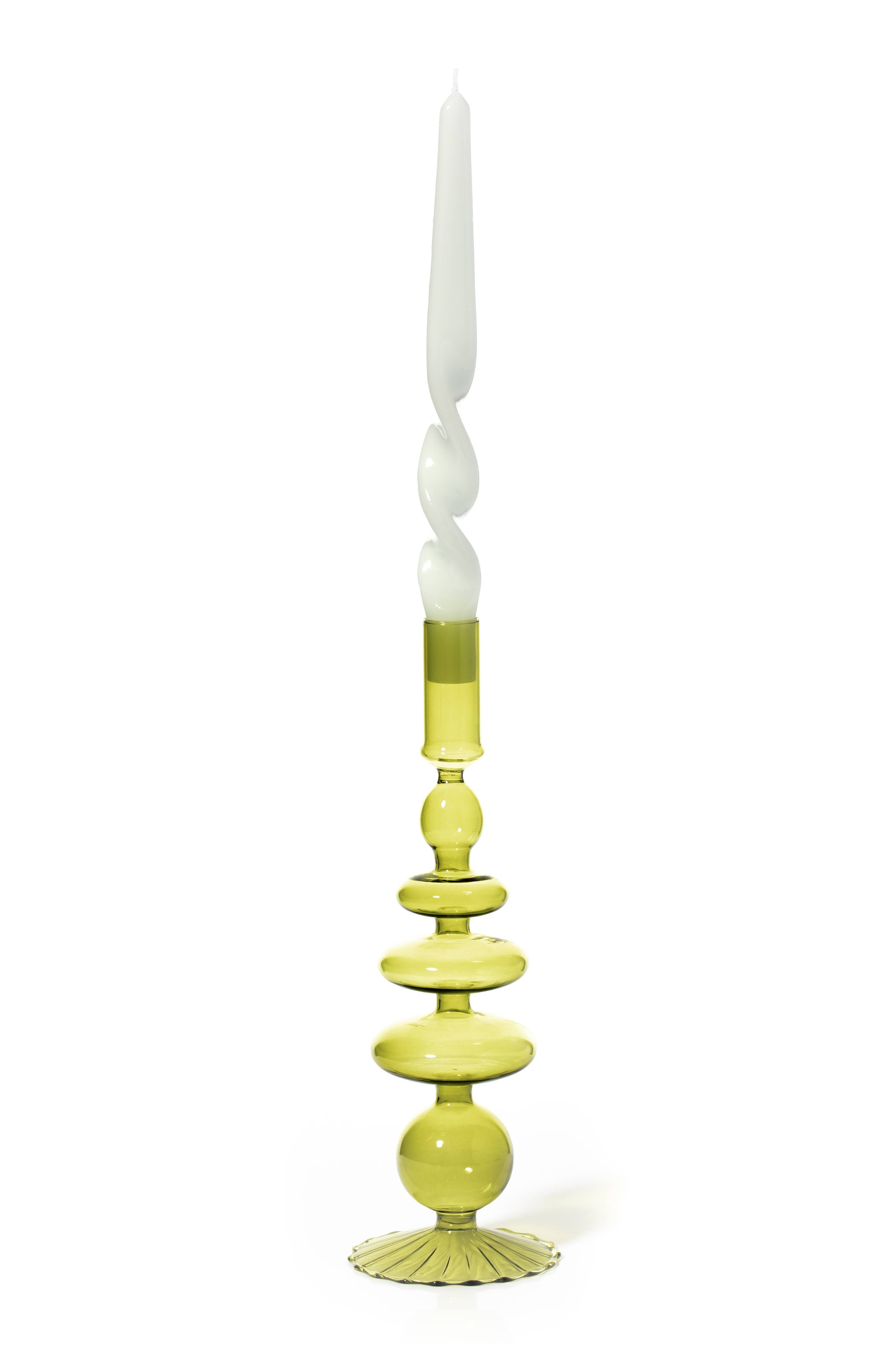 Pear green glass taper holder, further view