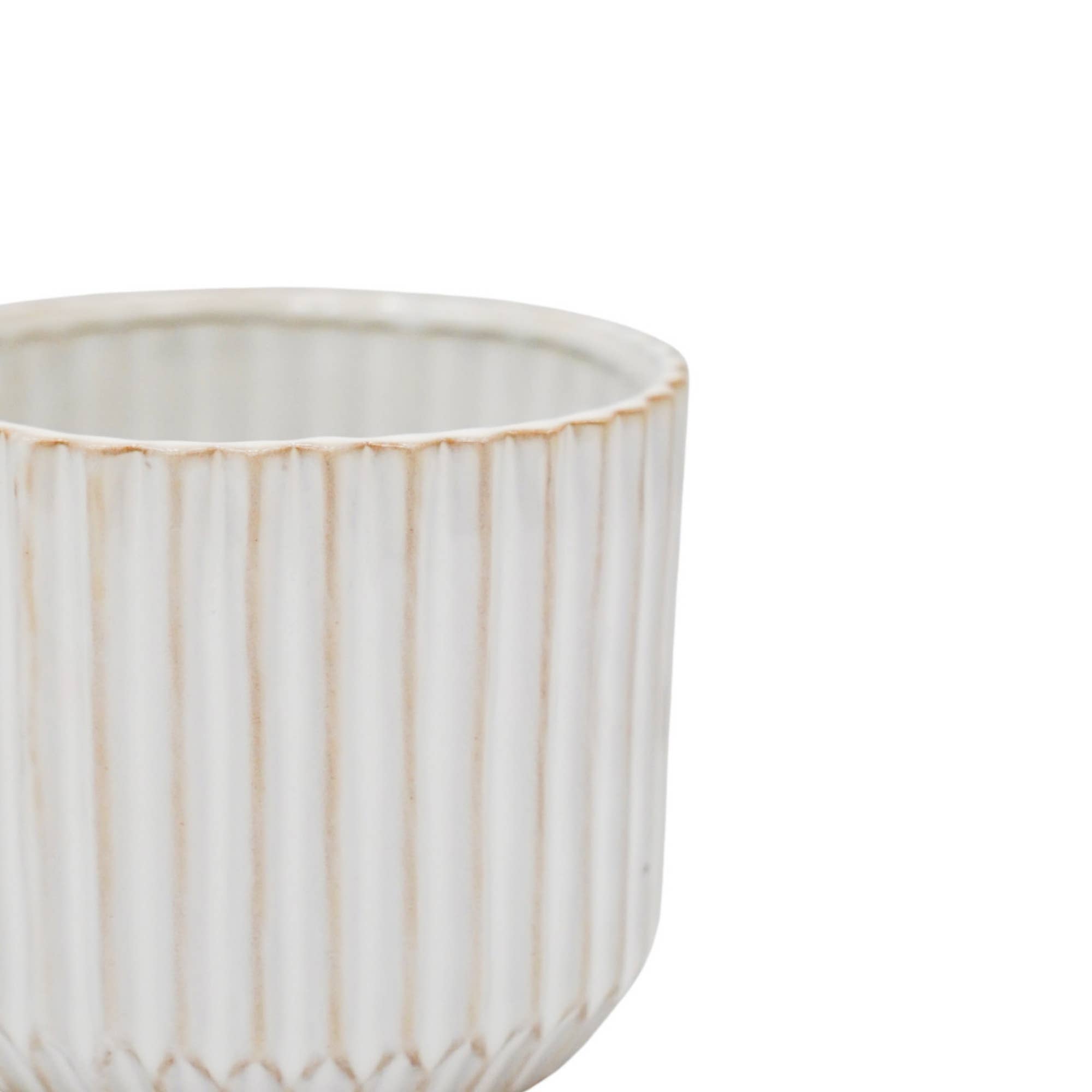 Ivyline Willow Planter | Ivory Ribbed Ceramic Plant Pot, H10.5cm D12cm