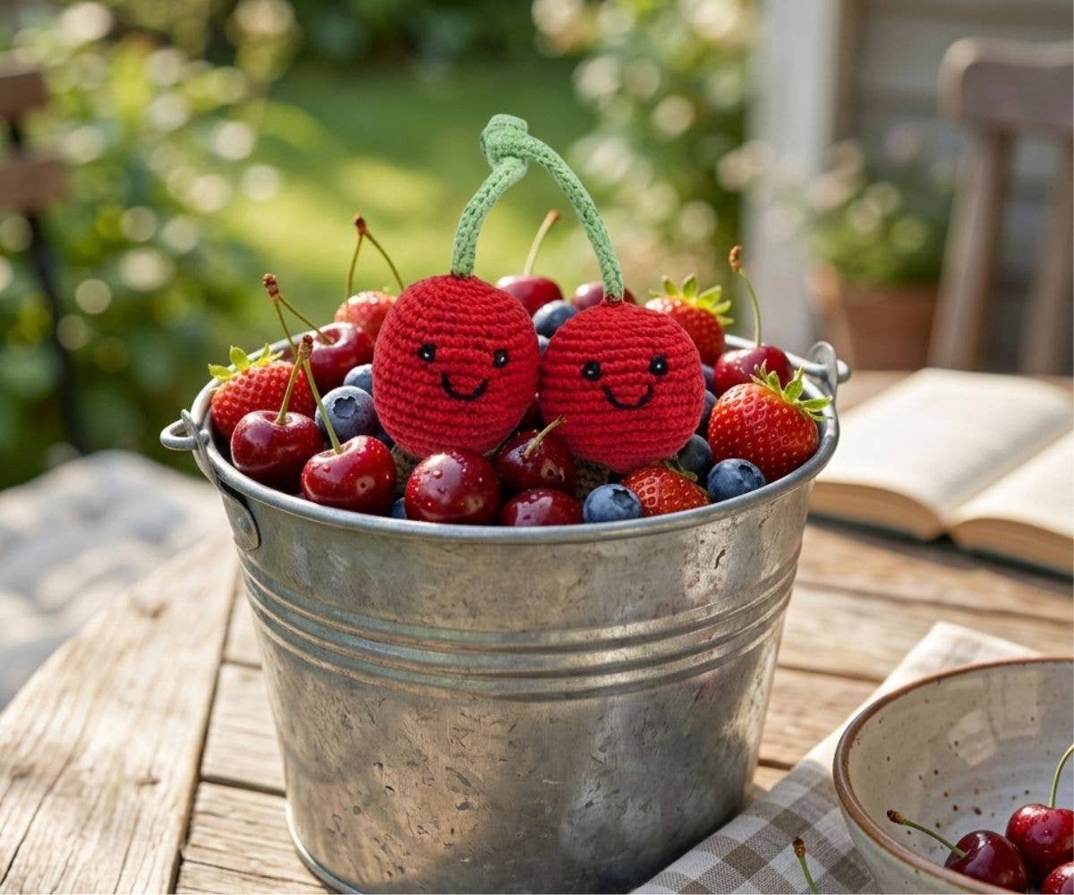 Crochet Cherries Baby Rattle | Organic Cotton, Fair Trade