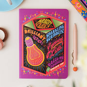 Bright Ideas A5 Notebook with bright, psychedelic illustrations on a pale background