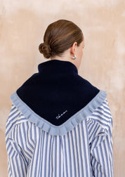 Merino Wool Triangle Scarf | Navy Ruffle