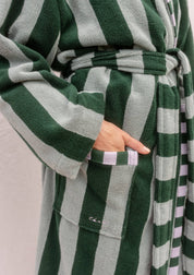 Terry Cotton Bath Robe | Green Stripe