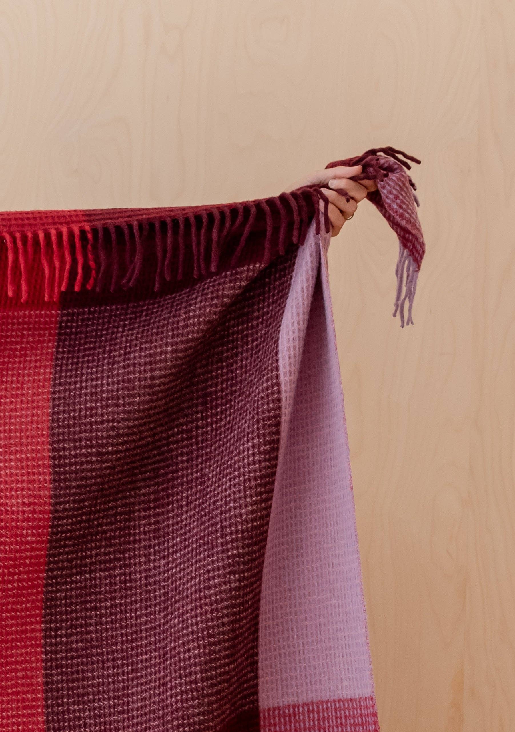 Recycled Wool Blanket | Burgundy Waffle Block Check