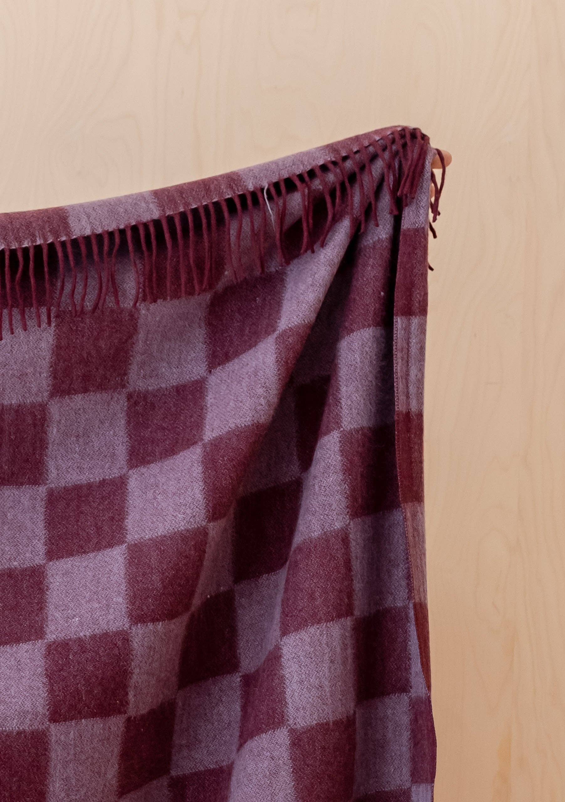 Recycled Wool Blanket | Burgundy & Blue Checkerboard