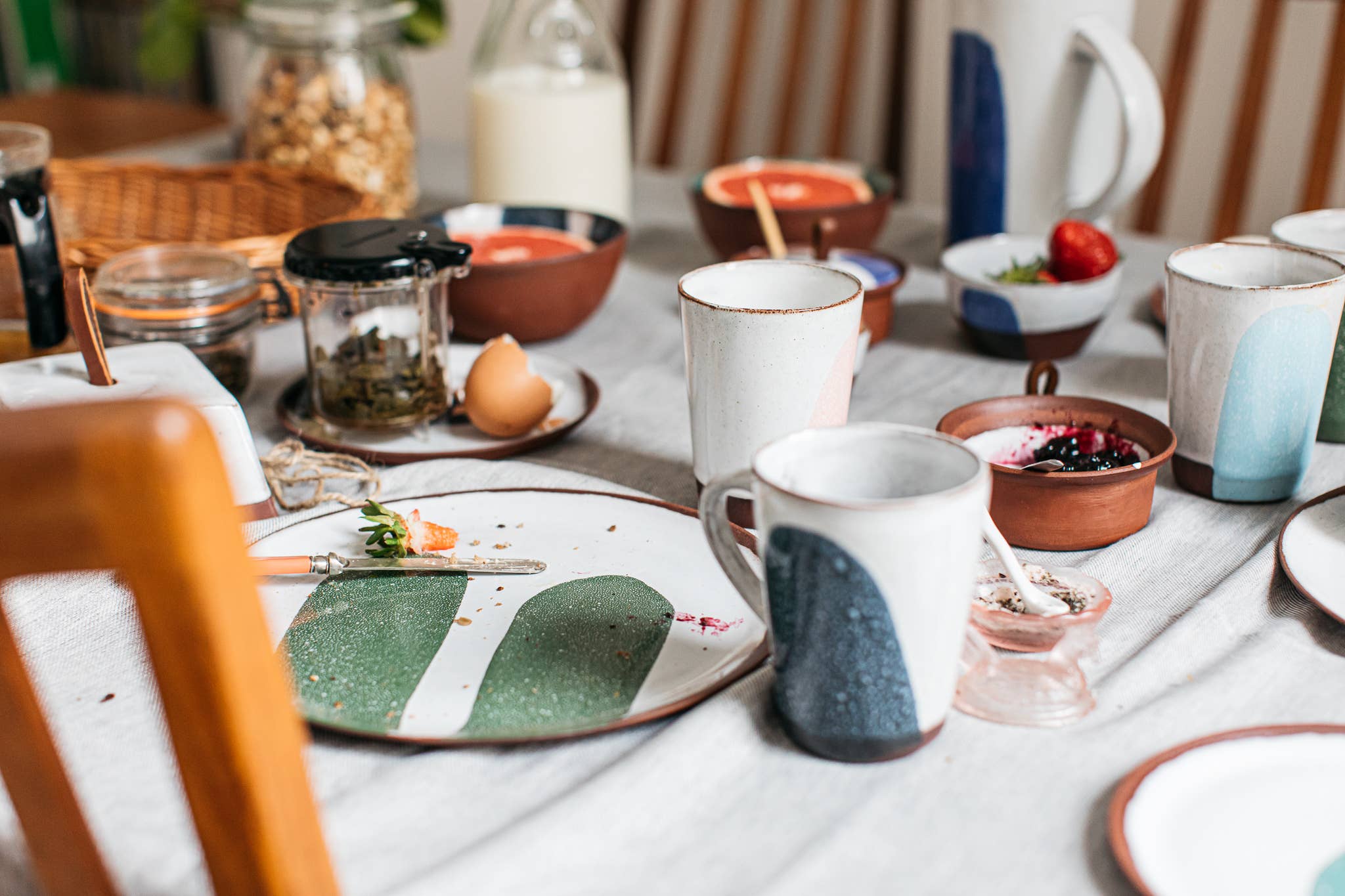 Handmade Contemporary Terracotta Cup Coloured Glaze Splash