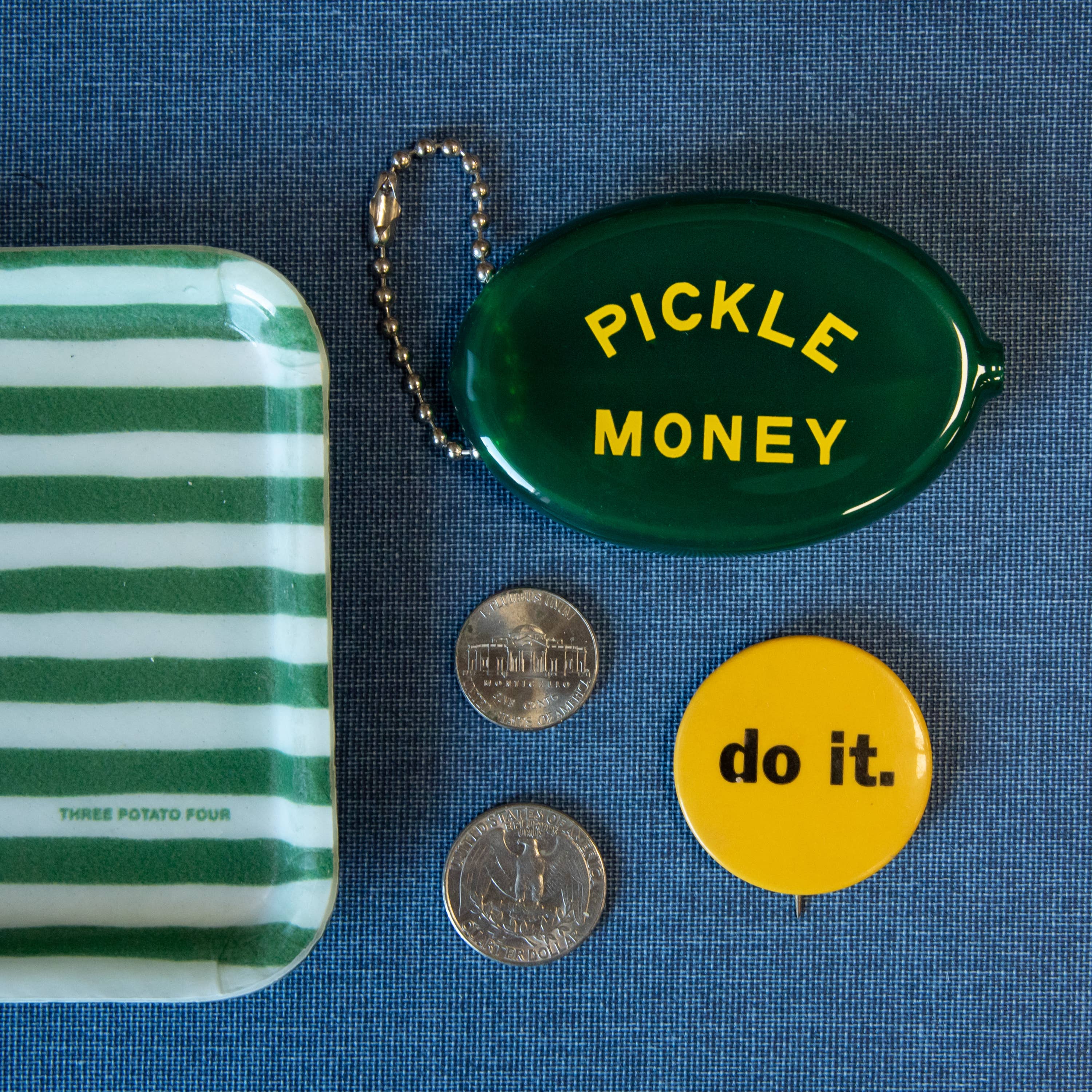 Second view of the Pickle Money coin pouch