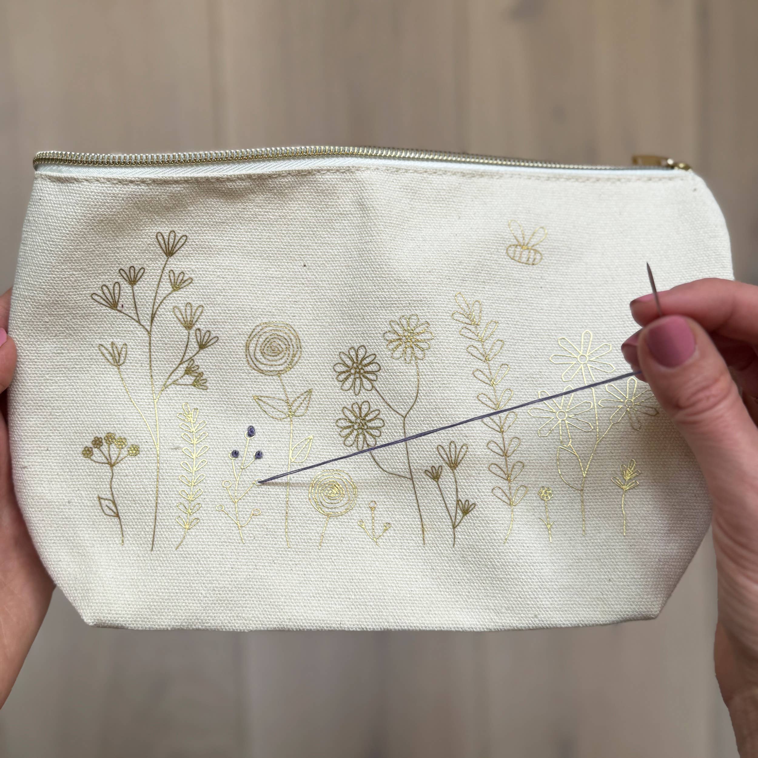 Stitch Your Flowers zip pouch embroidery kit, further view