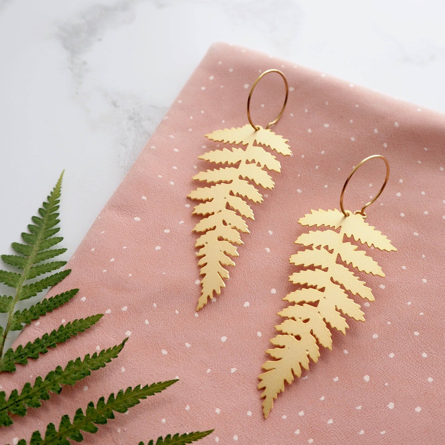 Gold Fern Hoop Earrings