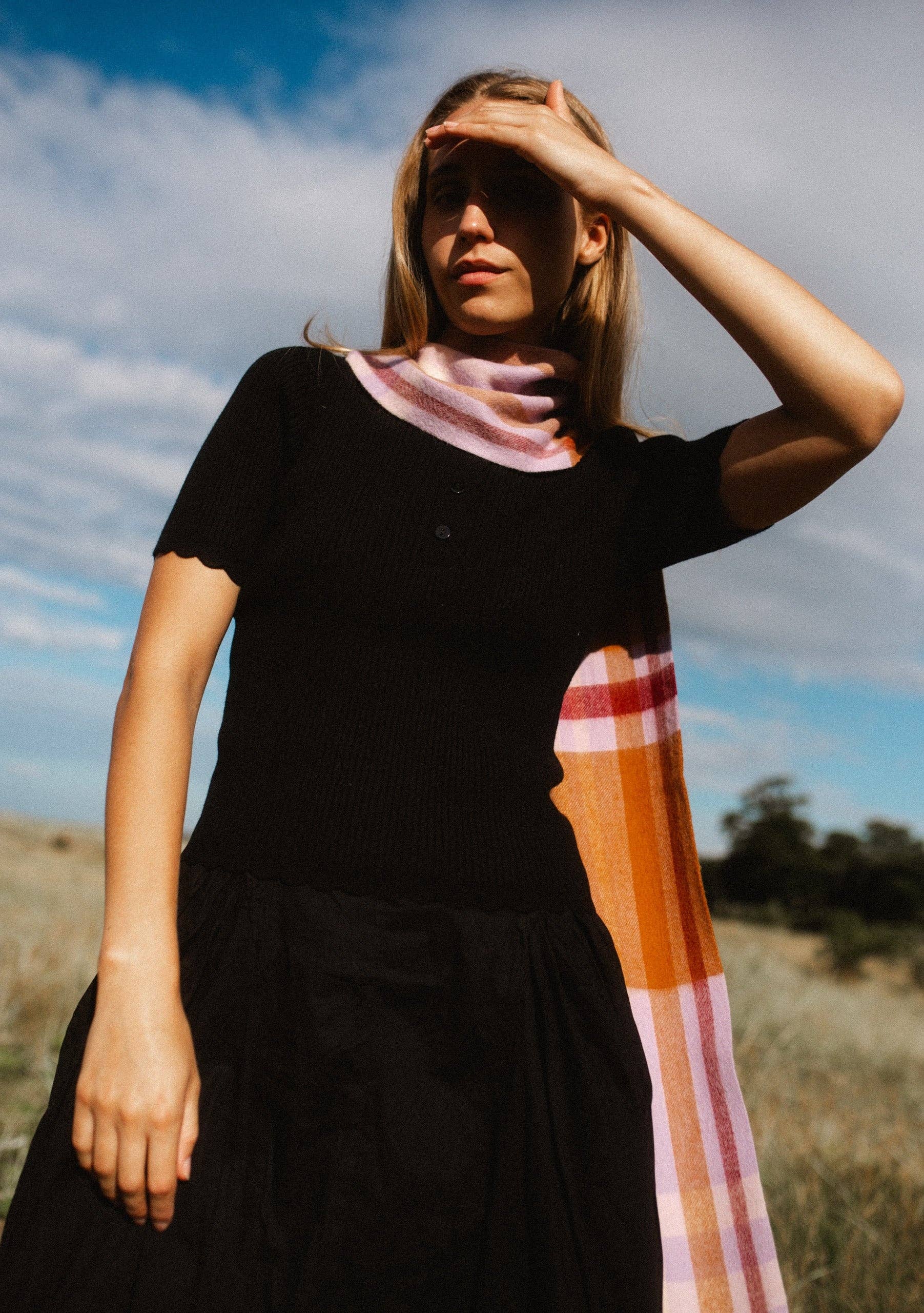 Lambswool Skinny Scarf in Lilac Modern Tartan