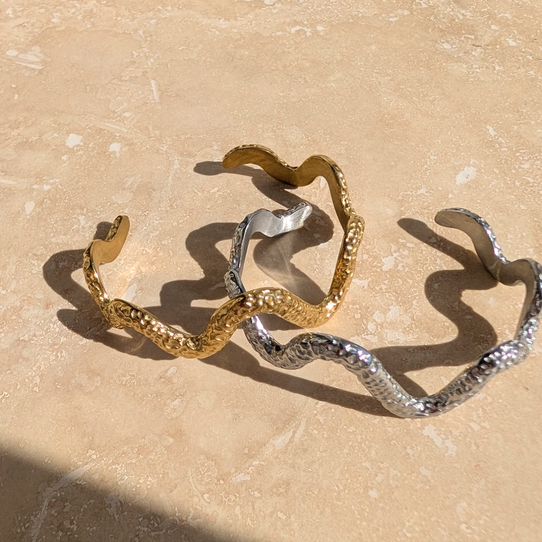 Everyday Gold Dimple Wave Bangle by Little Nell, further view