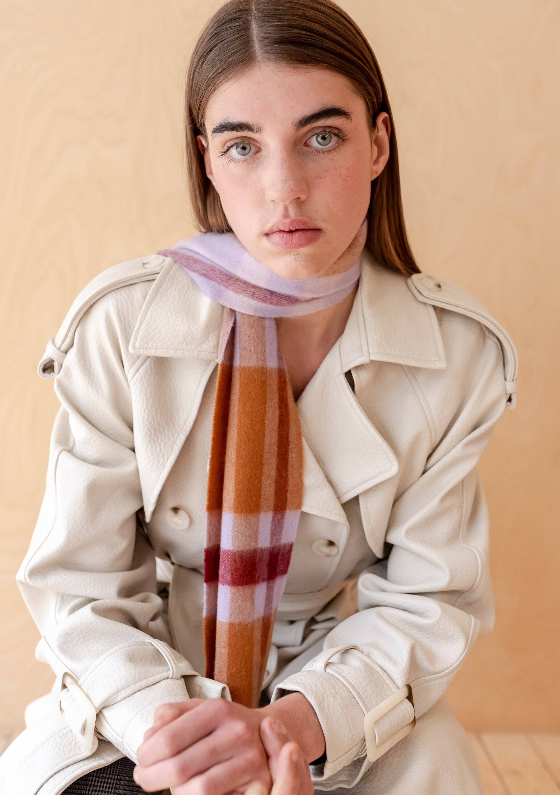 Lambswool Skinny Scarf in Lilac Modern Tartan