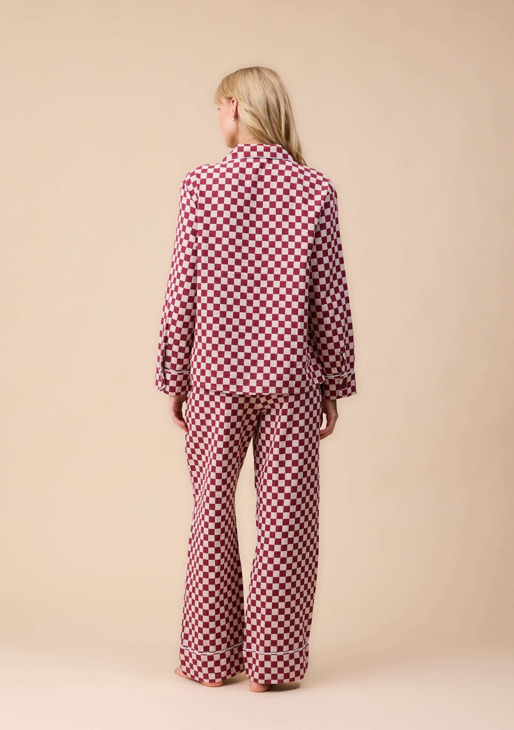 Cotton Pyjamas in Burgundy Checkerboard