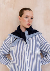 Merino Wool Triangle Scarf | Navy Ruffle