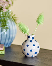 Bloomingville Fian vase, blue hand painted dots, on a plain background